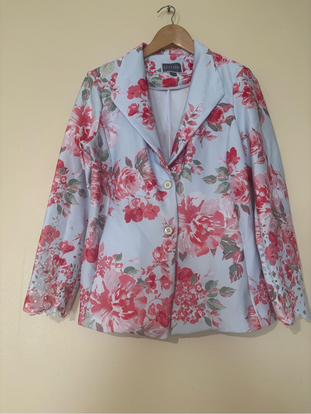 Light Blue Floral Blazer with Pink Rose Print